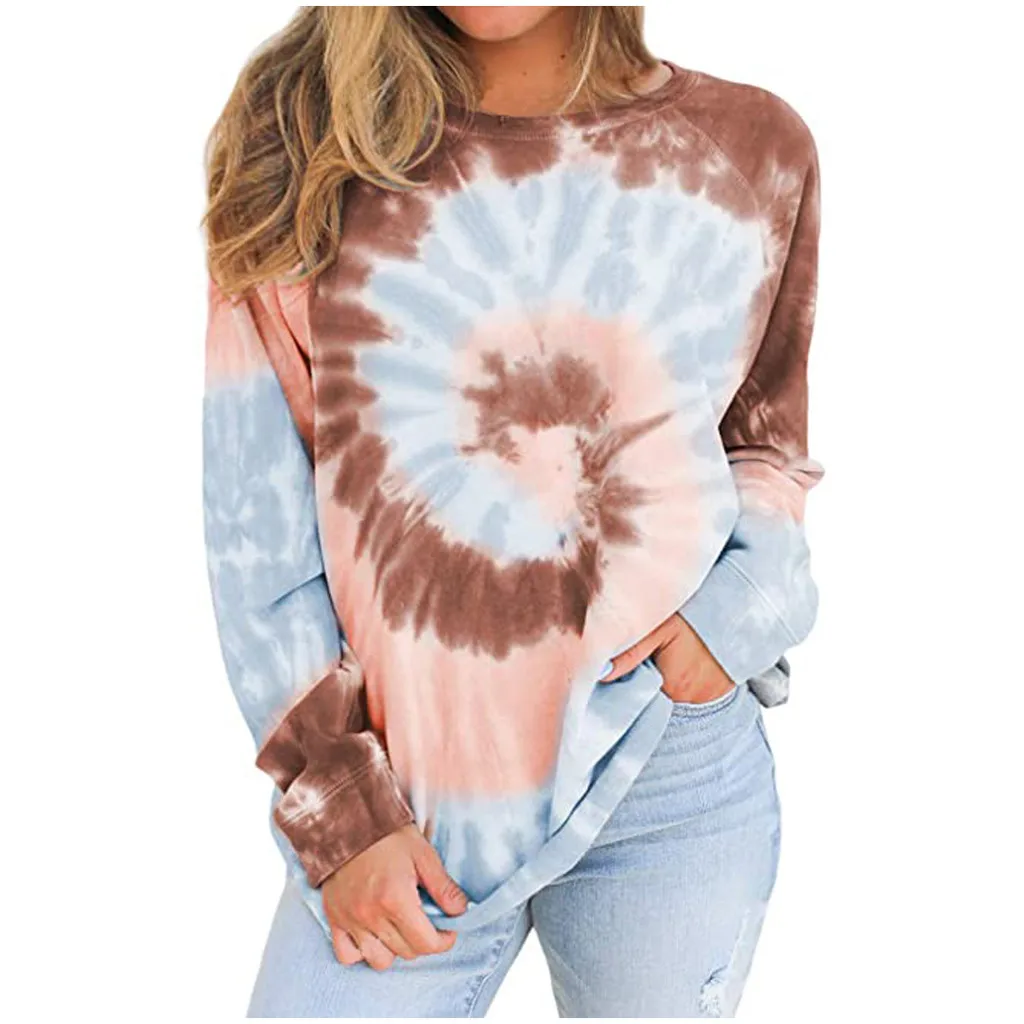 

Sweatshirt Women Tie-dye O-neck Gradient Contrast Color Long Sleeve Top Pullover Sweatshirt Polerones Mujer Sudaderas Para Mujer