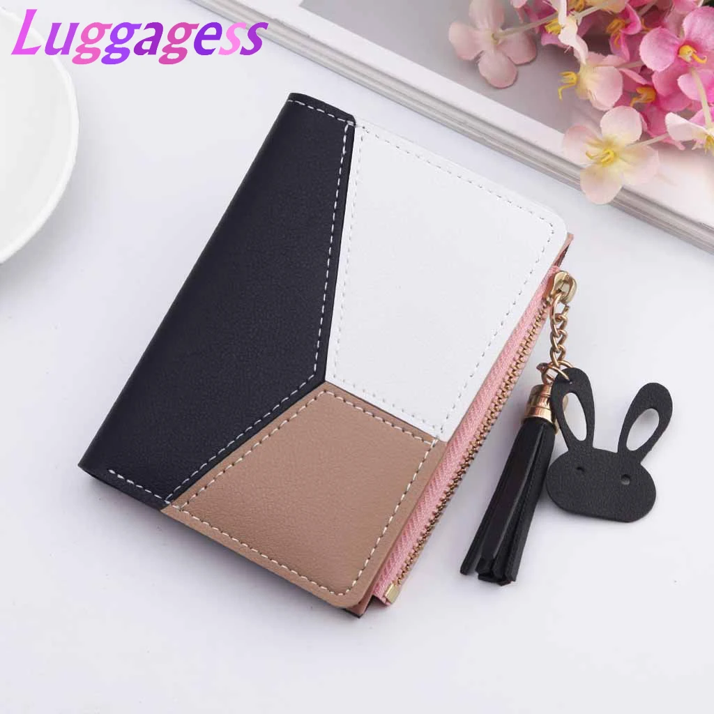 New Leather Wallet Women Short Zipper Ladies Purse Money Bag Coin Pocket Patchwork Cute Feminine Wallets Clutch Card Holder | Багаж и