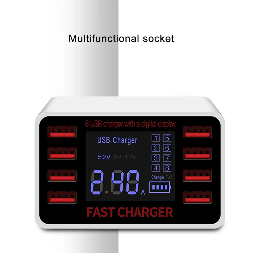 40W Multi-Port Charger LCD Display 8 Port USB Charging Station Power Adapter Universal Mobile Phone Desktop Wall Home | Электроника