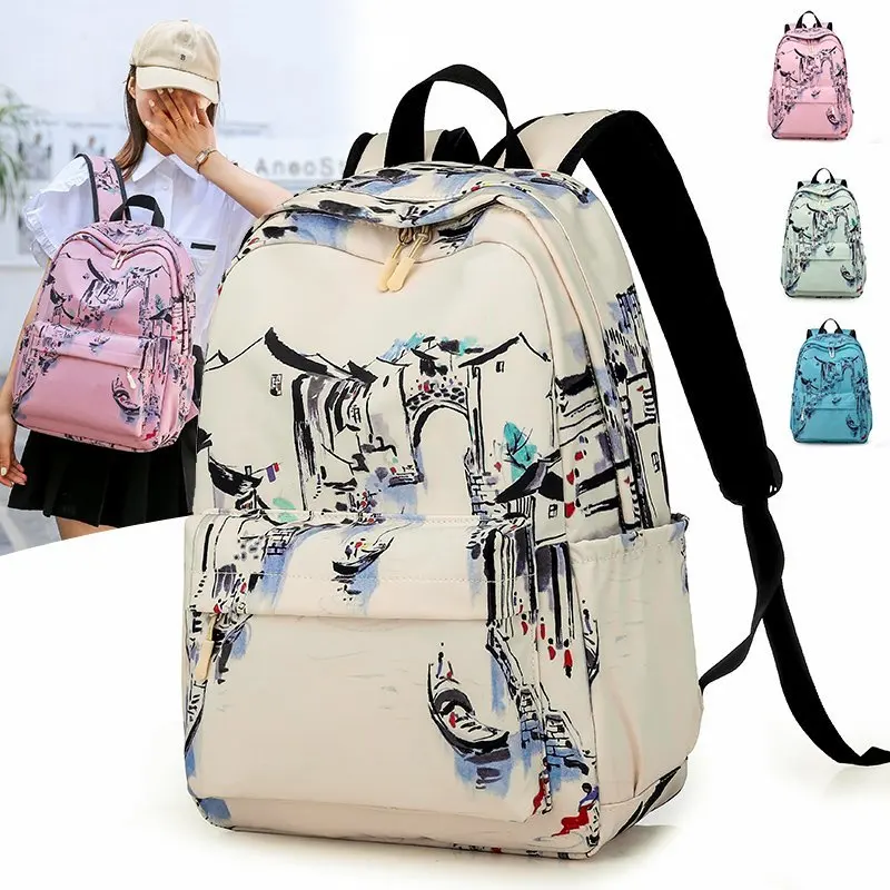 Рюкзак в китайском стиле Водонепроницаемый Школьный рюкзак из ткани Оксфорд для девочек брендовая