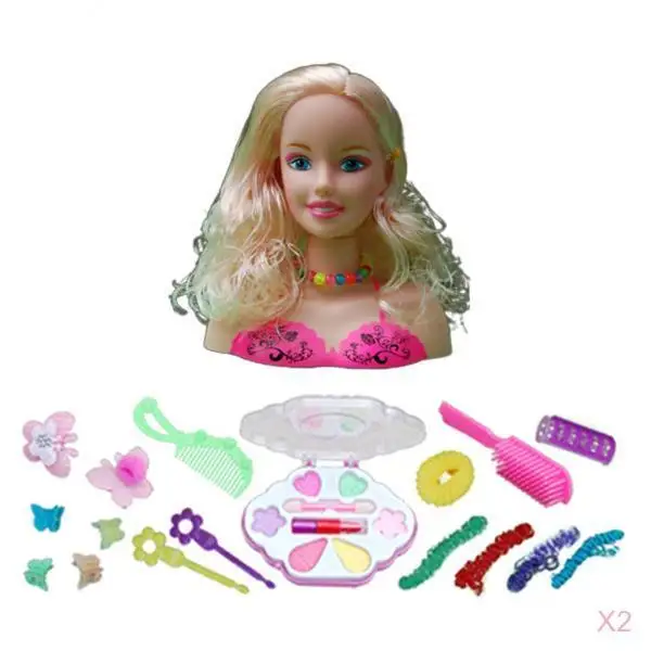 

2x Girls Make Up Set Doll Styling Head With Cosmetics Accessories Playset