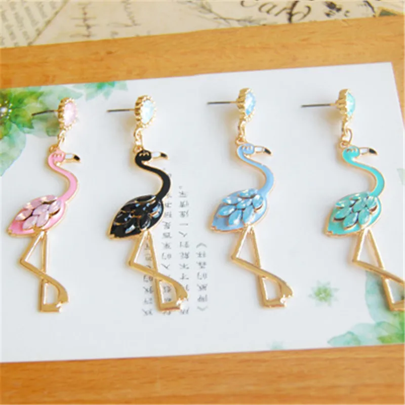 

Women Little Stud Earring Girl Kawaii Cute Sweet Korean Bird Flamingo Rhinestone Solid Fashion Jewelry Gift Wholesale