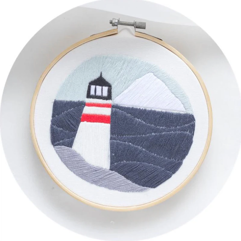lighthouse DIY морская вышивка с пейзажем напечатаны рукоделие вышивка крестиком Шитье с Комплект колец для начинающих ручной работы нордический домашний декор - Цвет: lighthouse
