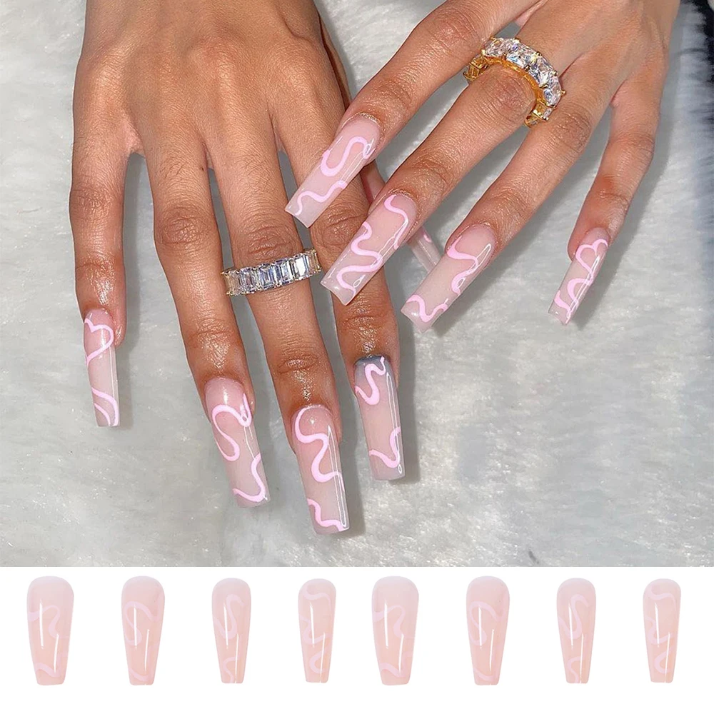 

24pcs/Box Detachable Full Cover Coffin Artificial Fake Nails Nail Tips Wearable Long French Ballerina False Nails