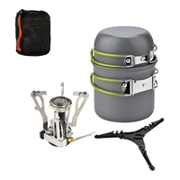 outdoor hiking camping cookware set 1 2 persons portable cooking tableware picnic set pot pans bowls with dinnerware gas stove