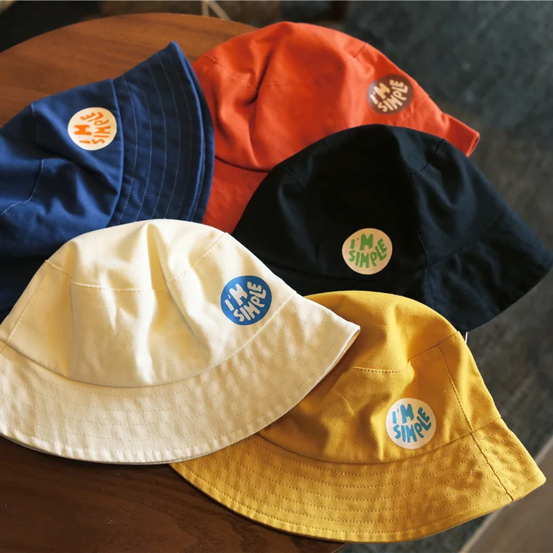 

Children Fisherman Hat Simple Leisure Baby Kids Wide Brim Travel Sunshade Cute All-Match Solid Color White Black Yellow Orange
