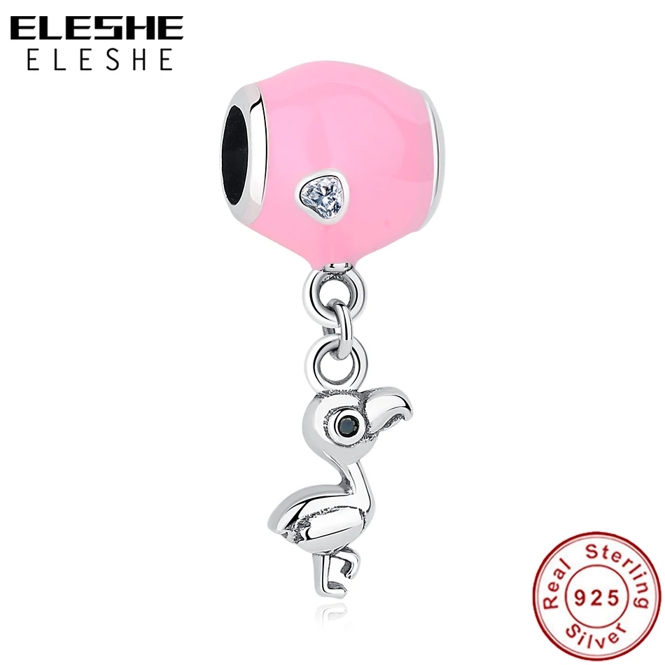 100% 925 Sterling Silver Bead Charm Tropical Flamingo Pendant Charms Fit Bracelets Necklaces Women DIY Jewelry | Украшения и