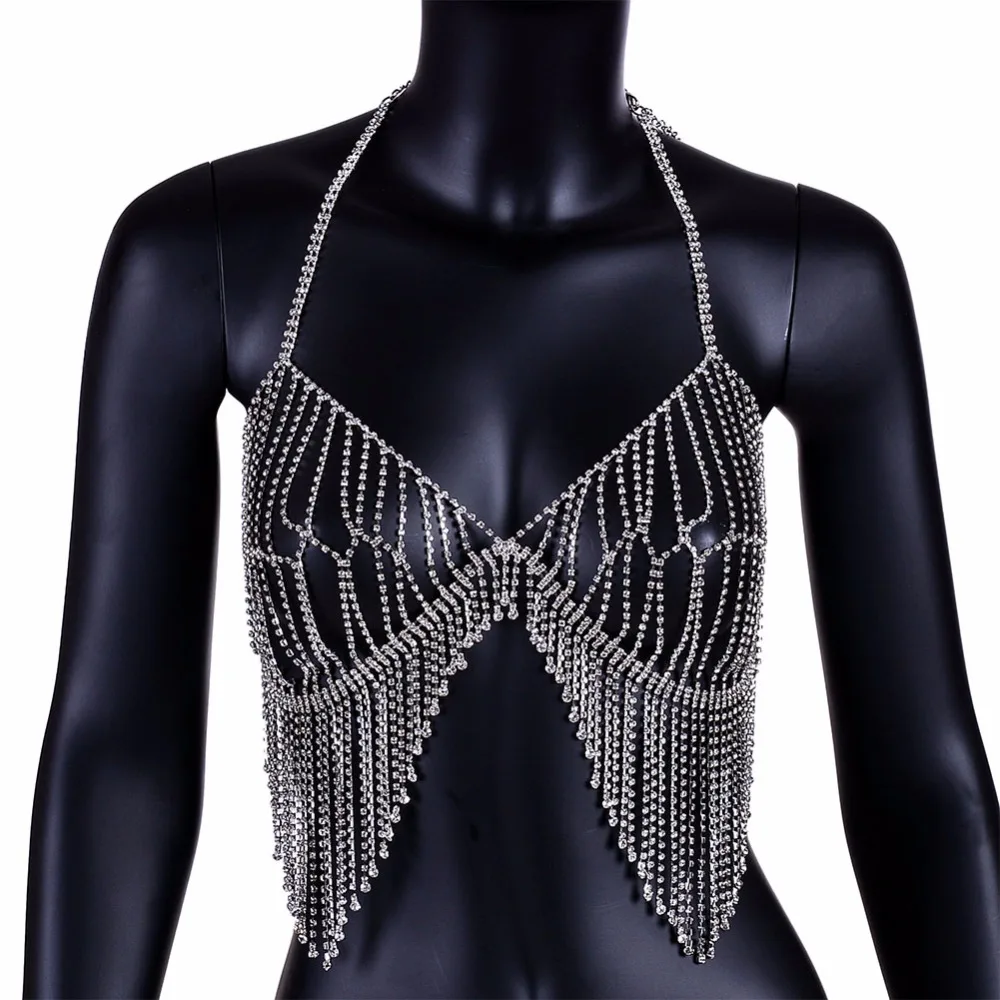 Кристалл Bralette Женская цепочка для тела ювелирные изделия бикини кисточкой пляж