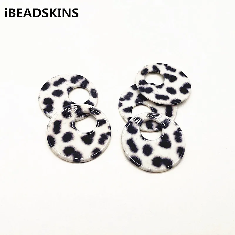 Новое поступление! 100 шт. 35 мм акрил имитация леопардовая расцветка белая круглая