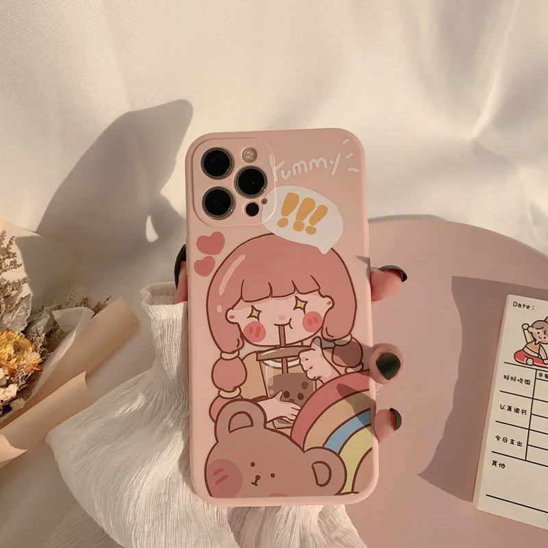 

Cartoon Cute Rainbow Girl Silicone Soft Phone Case For iPhone 7 8 Plus 2020 SE X XR XS Max 11 11Pro Max 12 12Pro Max Pro Mini