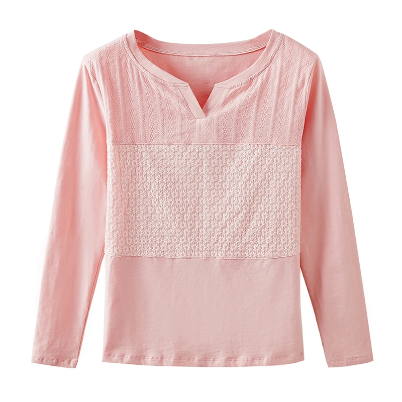 Футболка женская кружевная с соединением Свободный Топ V-образным вырезом и