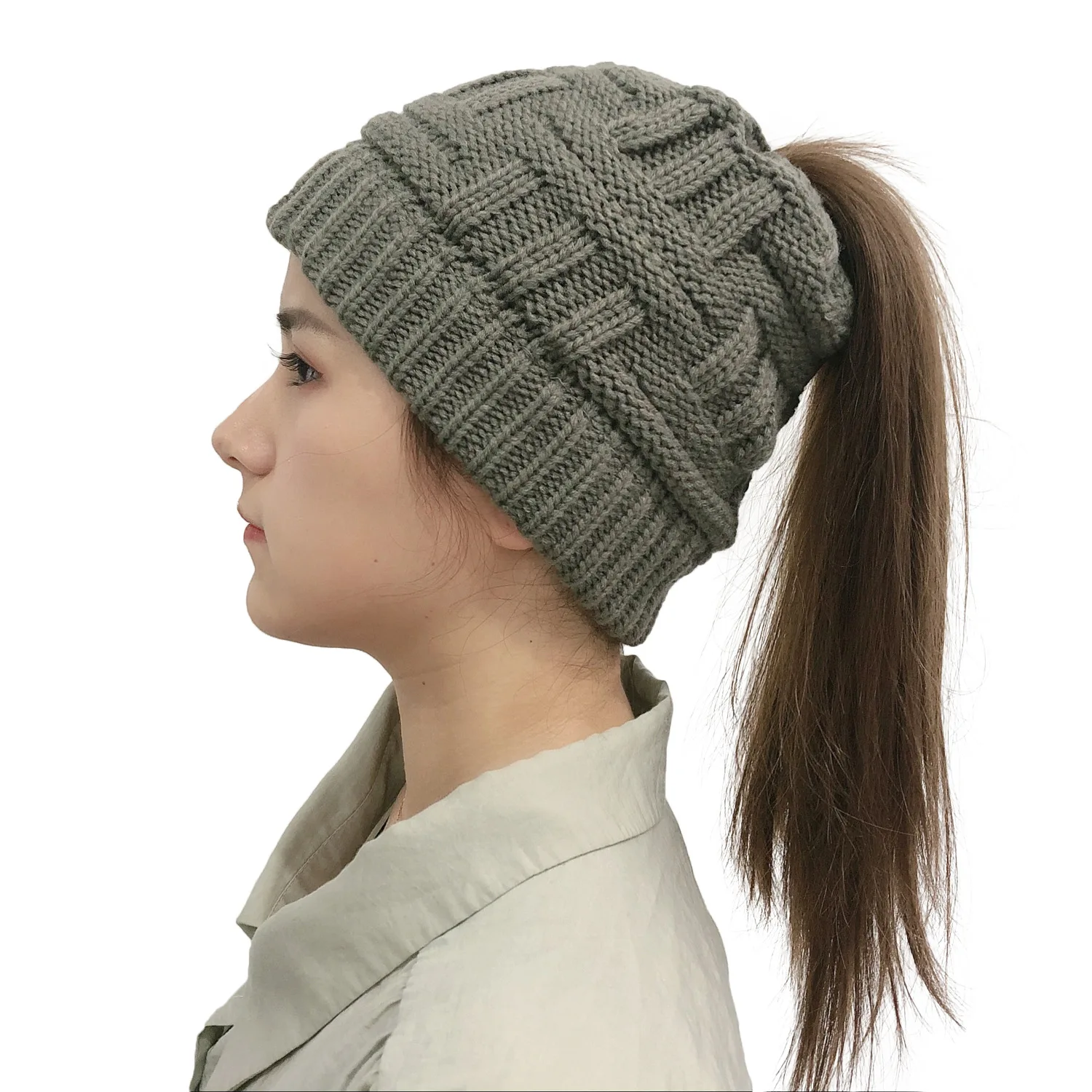Зимние Модные вязаные шапочки шерстяные Мягкие флисовые вязаные шапки со скрытым конским хвостом для женщин, девушек и женщин