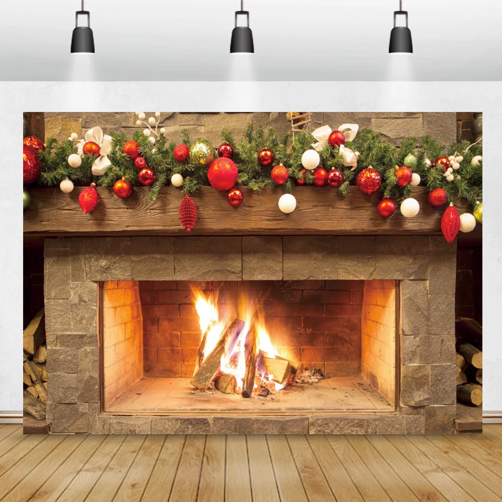 

Фон для фотосъемки с изображением зимнего камина, рождественской сосновой шишки, горящей древесины, новогодней вечеринки, домашнего декора
