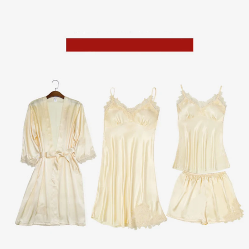 3 шт. весенне-осенний Элегантный женский Шелковый Атласный Новый Пижамный костюм