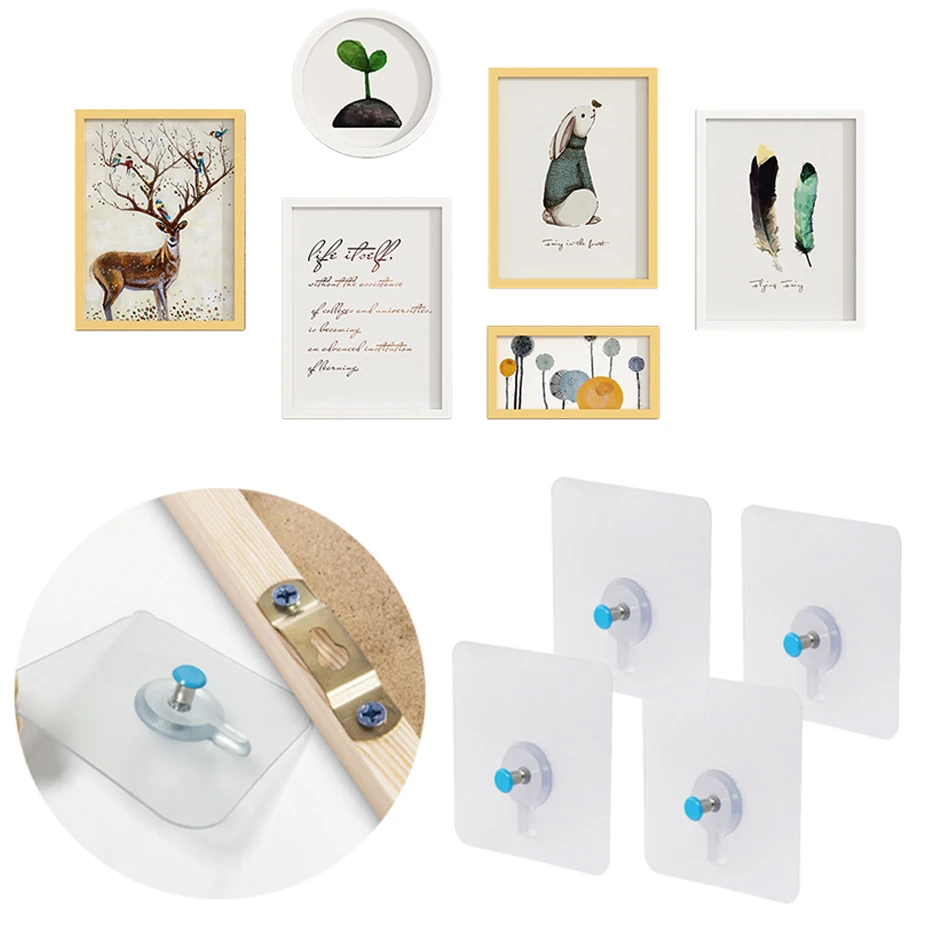 

New 4/8/12 pcs Picture Photo Frame Holder Rack Picture Wall Decoration Hanger Multi-use Self-adhesive Painting Hook