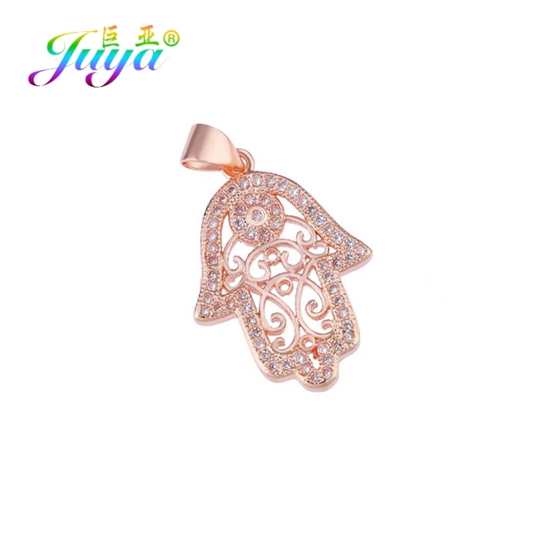 Rose Gold Juya DIY турецкие ювелирные изделия фурнитура золото/серебро/розовое золото Хамса рука подвеска Фатима подвески для браслета ожерелье серьги изготовление - Окраска металла: Rose Gold