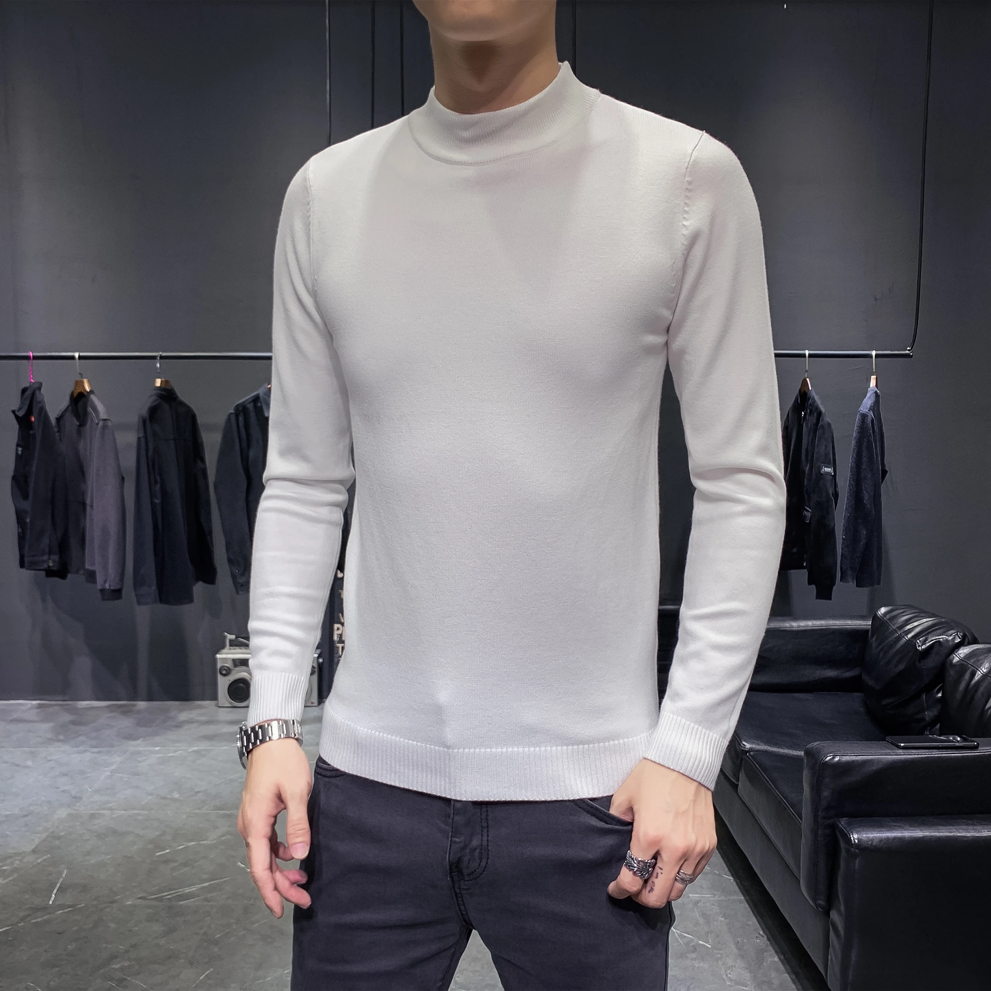 2019 осенне-зимний Однотонный мужской свитер мужские водолазки свитера модные