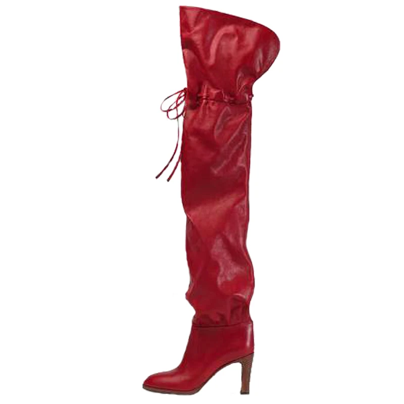 Red Over knee Новинка; весенние высокие сапоги; женские сапоги до бедра на высоком каблуке; модные женские сапоги выше колена; свободные удобные пикантные сапоги на тонком высоком каблуке - Цвет: Red Over knee