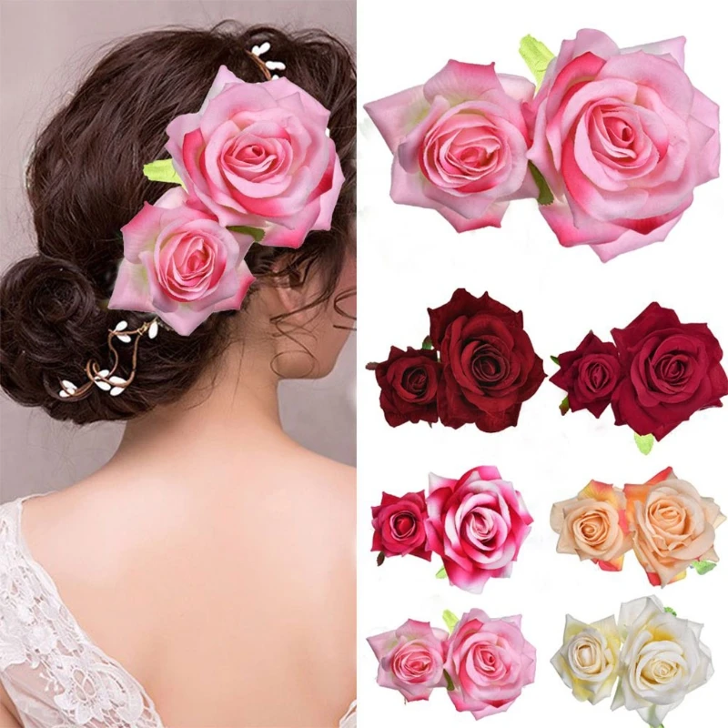 

Handmade Velvet Double Rose Flower Hair Clip Women Girls Wedding Flamenco Dancer Hairpins Bridal Bridesmaid Barrettes