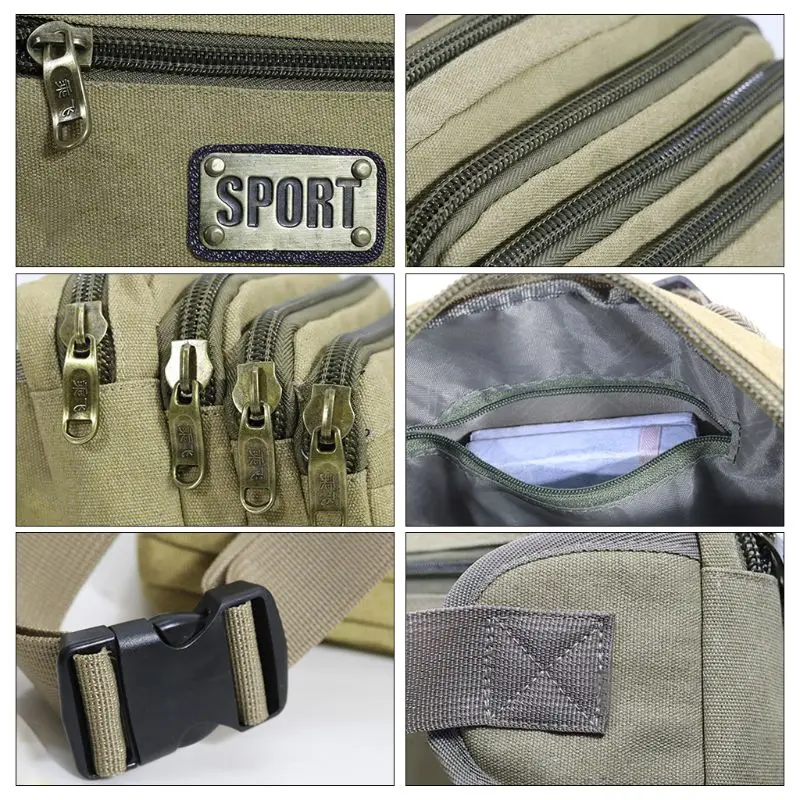 Винтажная холщовая поясная сумка с несколькими карманами на бедрах для спорта и