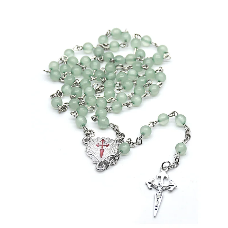 

New Fine Handmade White 10MM Beads Glass Pearl Wedding Prayer Catholic Men Women Party Cross Rosary Necklace Accessories Gift