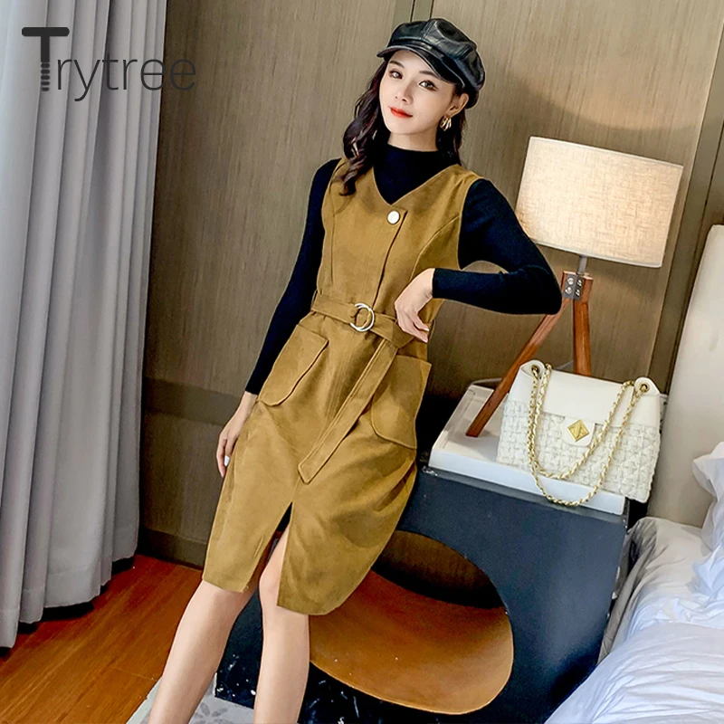 Trytree осенне-зимний комплект из двух предметов повседневный вязаный свитер с