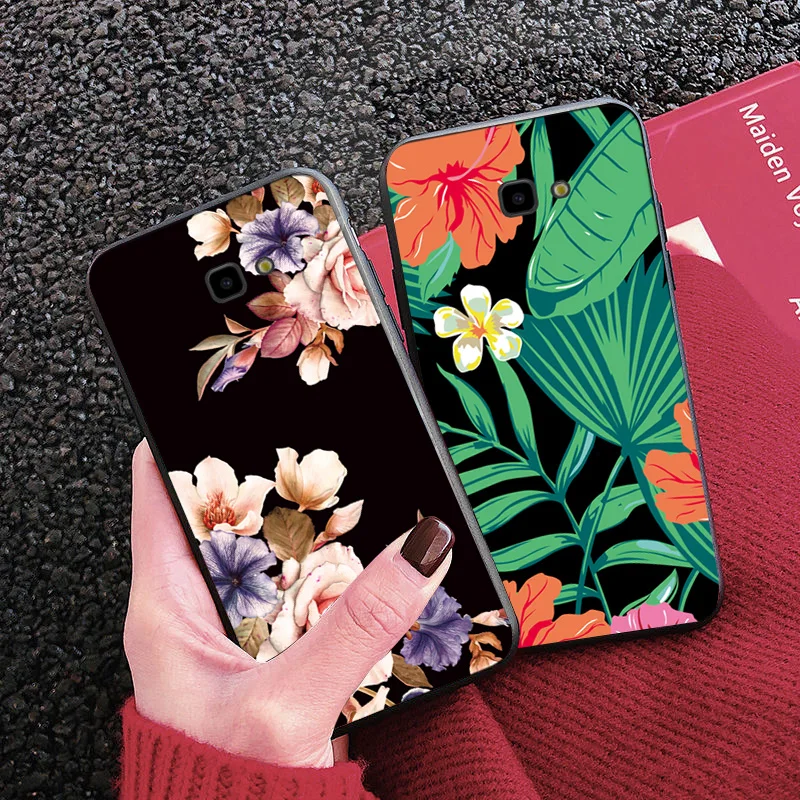 Чехол для Samsung J4 J6 Plus мягкий черный чехол из ТПУ с розами 2018 J5 J7 Prime J3 2017 чехлы |