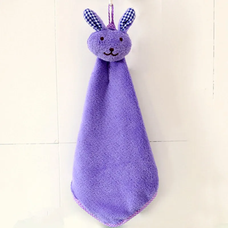 Purple Кухня мультфильм животное Висячие Ткани Мягкие плюшевые Dishcloths ручное полотенце протирать Висячие купальные полотенца для детей ванная комната - Цвет: Purple