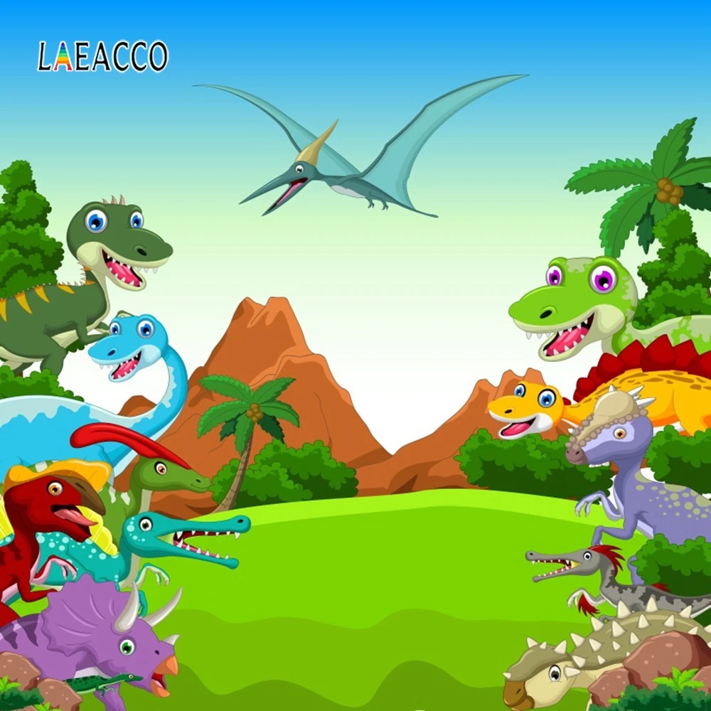 Laeacco Birthday Photo Backdrops Jungle Forest Dinosaur Animals Party Baby Shower Photography Backgrounds For Studio Props | Электроника