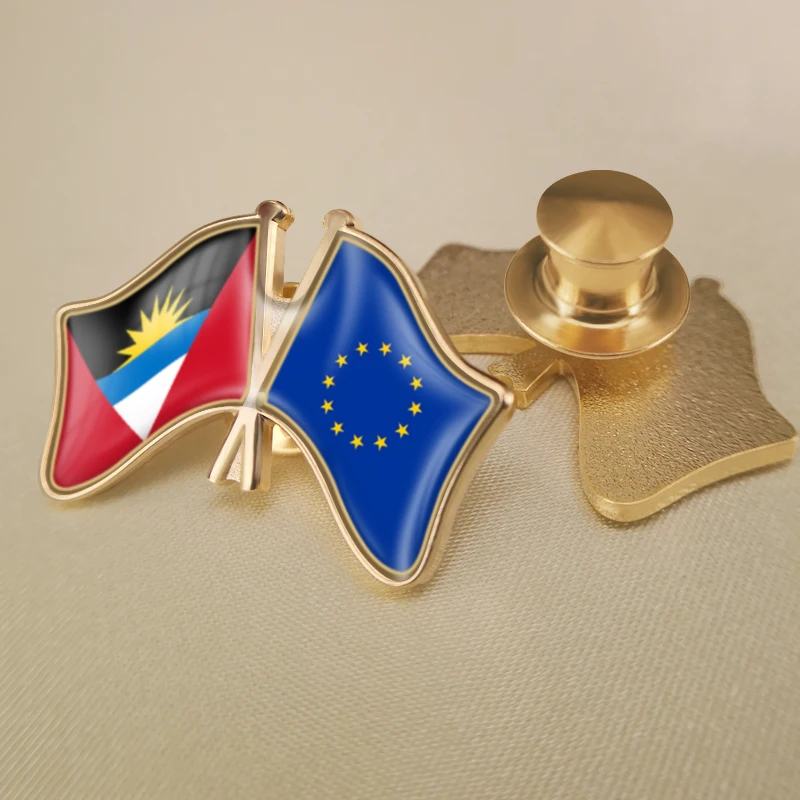 European Union and Antigua Barbuda Crossed Double Friendship Flags Brooch Badges Lapel Pins | Украшения и аксессуары