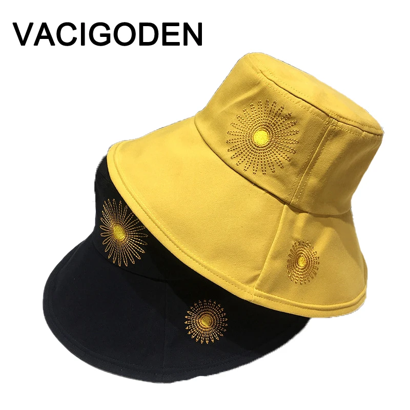 

VACIGODEN Women Fashion Bucket Hat Sun Embroidered Sunbonnet Fedoras Outdoor Chapeau Fisherman Caps De Pescador Gorros
