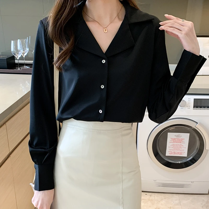 

Элегантная рубашка на пуговицах, Женская Осенняя корейская модная рубашка с длинным рукавом и воротником, блузка, Офисная Женская одежда, ж...