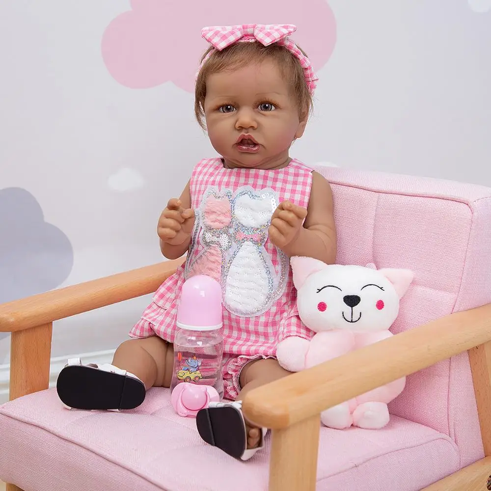 KEIUMI 23 Inch Lifelike Reborn Baby Doll All Silicone Tan Skin 57CM Lovely Girl For Children's Gifts Christmas Present | Игрушки и