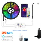 Умная Светодиодная лента Tuya, 12 В, гибкая Водонепроницаемая светодиодная лента RGB 5050 SMD, пульт ДУ с 24 кнопками, Wi-Fi, украшение для спальни