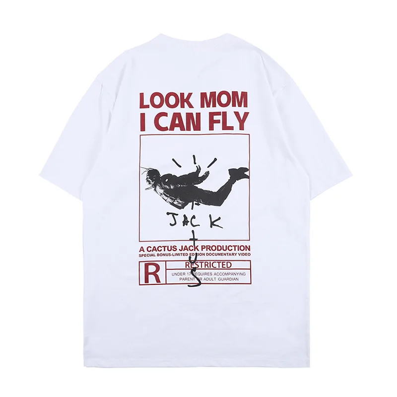 

Travis Scott Cactus Jack Look Mom I Can Fly Tee Short Sleeve T shirt Streetwear Men Cotton T-Shirt TX310
