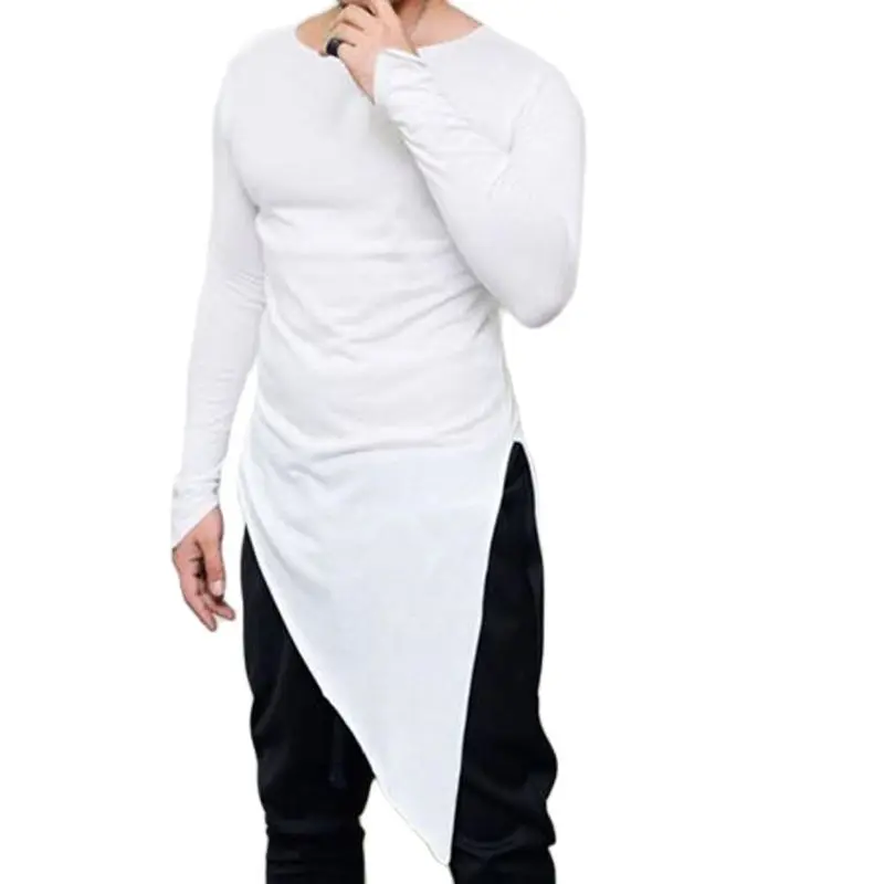 Мужская футболка с длинным рукавом ассиметричная в стиле панк хип-хоп | одежда