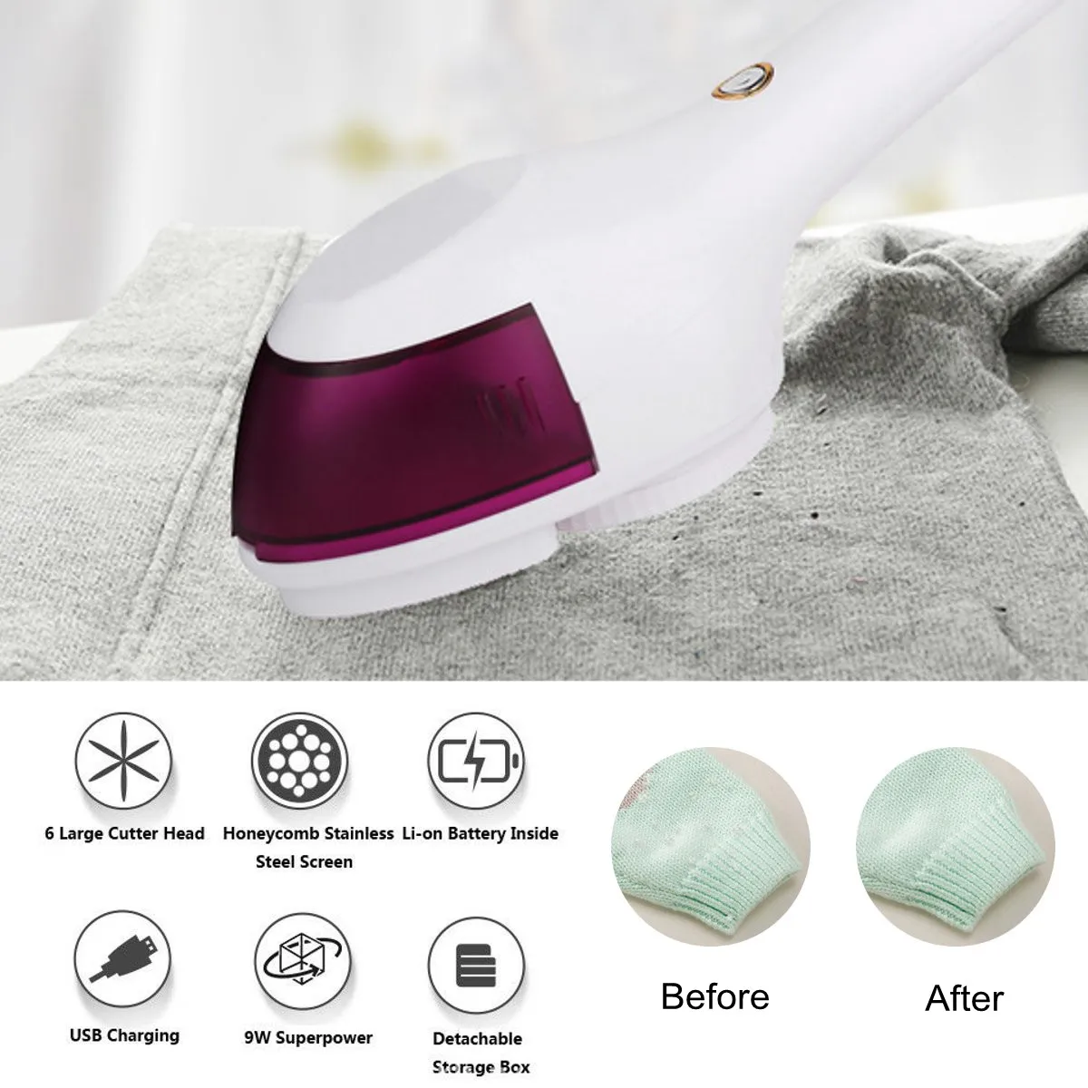 

Electric Lint Remover Machine With Clothes USB Rechargeable Fabric Shaver Fuzz Pills For Wool Sweaters Clothing Lint Pellet