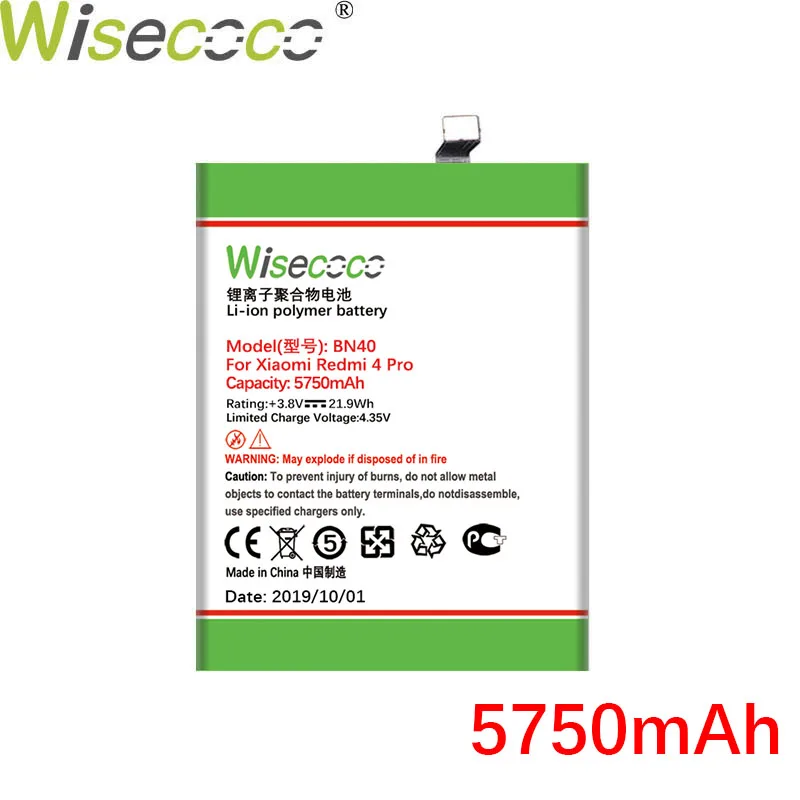 WISECOCO 5750 мАч BN40 Аккумулятор для Xiaomi Redmi 4 Pro Prime 3G ram 32G rom Edition Redrice 4 мобильный телефон с номером отслеживания