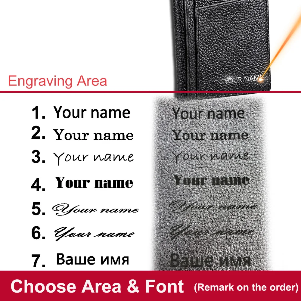Мужские и женские кошельки с гравировкой имени короткие из натуральной кожи для