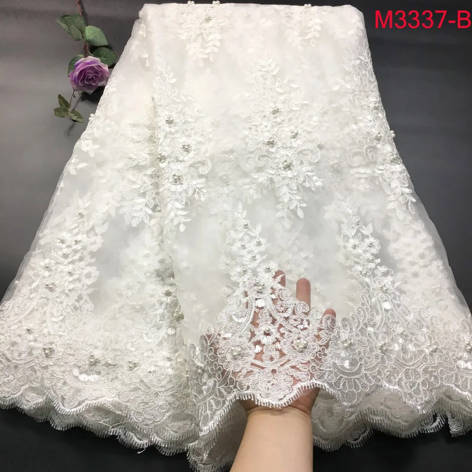 White African Lace Fabric 2021 High Quality French Mesh Beads Nigerian Milk Silk Fabrics For Dress M33371 | Дом и сад