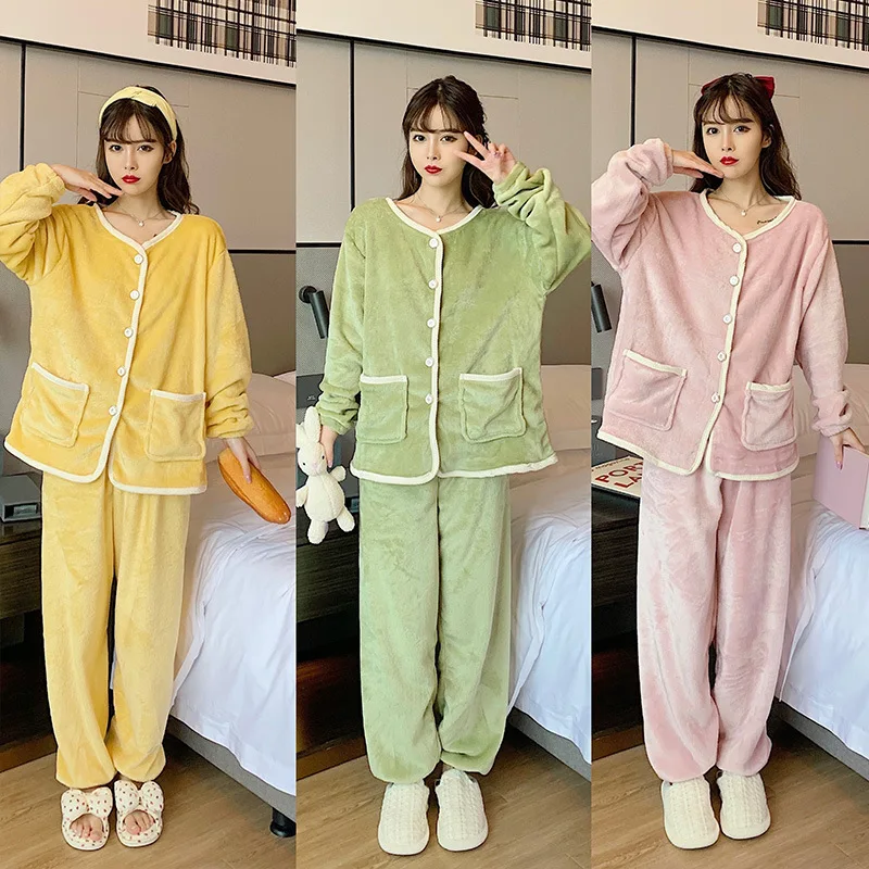 

Autumn and Winter Plus Velvet Home Service Thick and Sweet Student Coral Velvet Pajamas To Keep Warm Flannel Women Pajamas