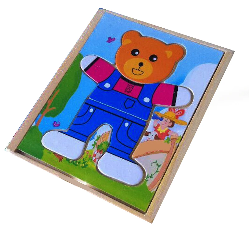 

1 Set Educational Toys Wooden Clothing Winnie Single Bear Locker Box Stereo Cute Jigsaw Puzzles Baby Kids Creative Game Gifts