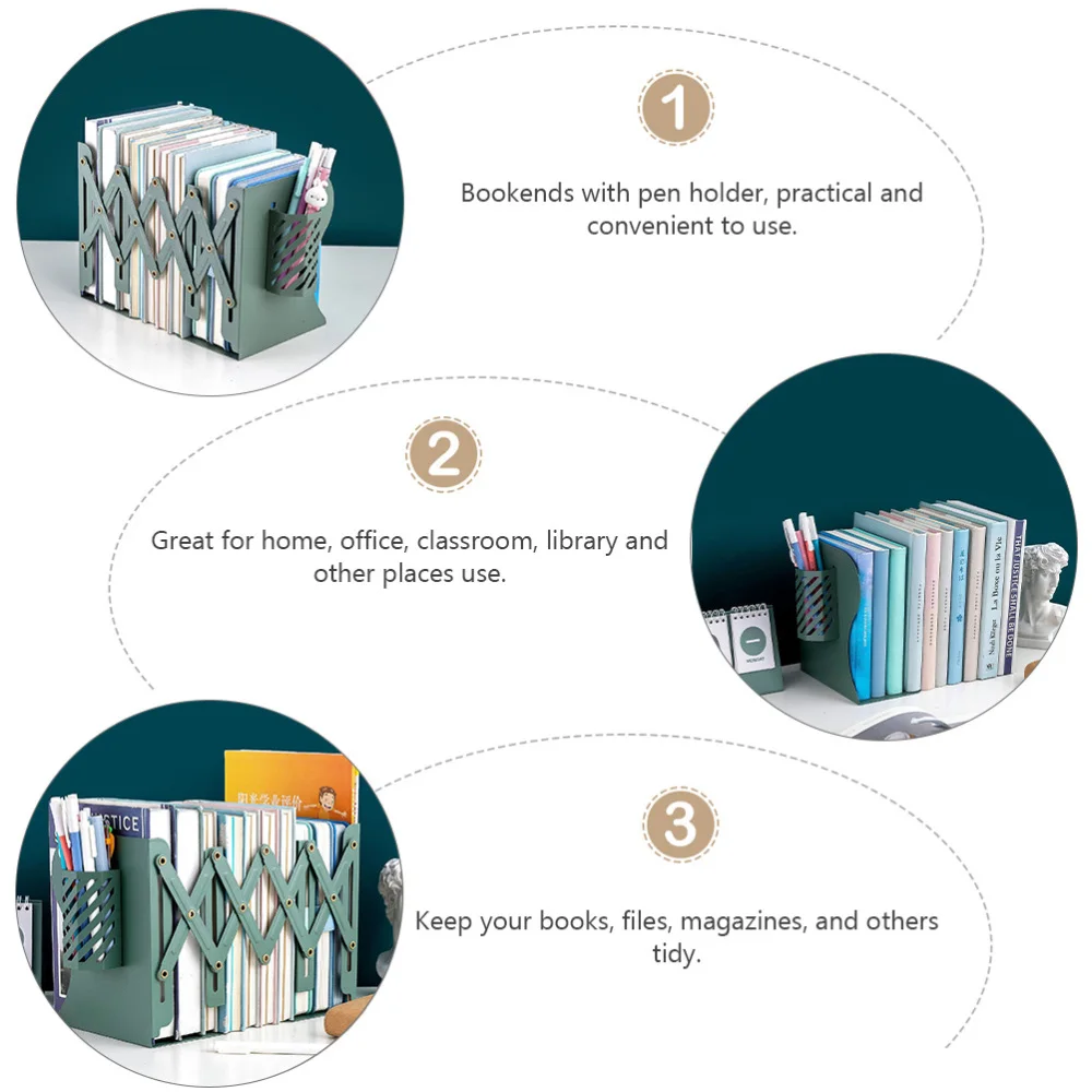 

Retractable Bookend Book Support Stand Adjustable Bookshelf With Pen Holder