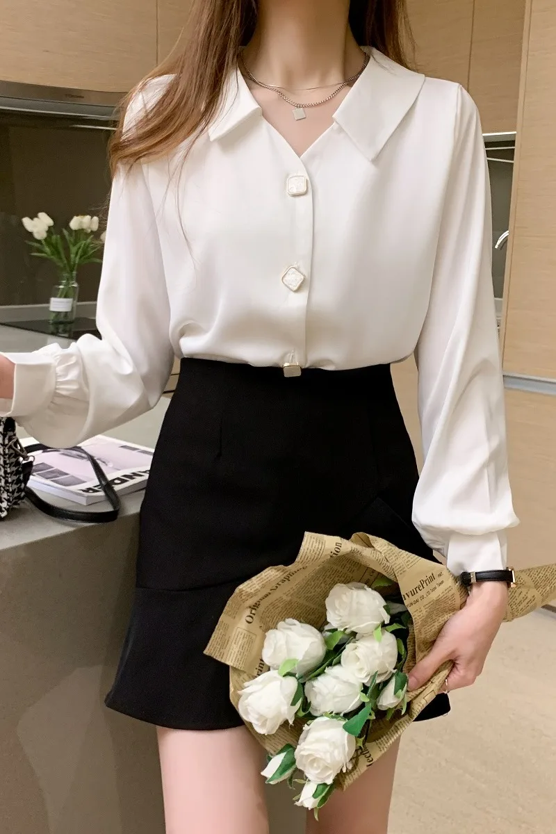 

Summer Long Sleeve Blouse Solid Color V-neck Loose Comfortable Fashion Leisure Top Woman Shirts