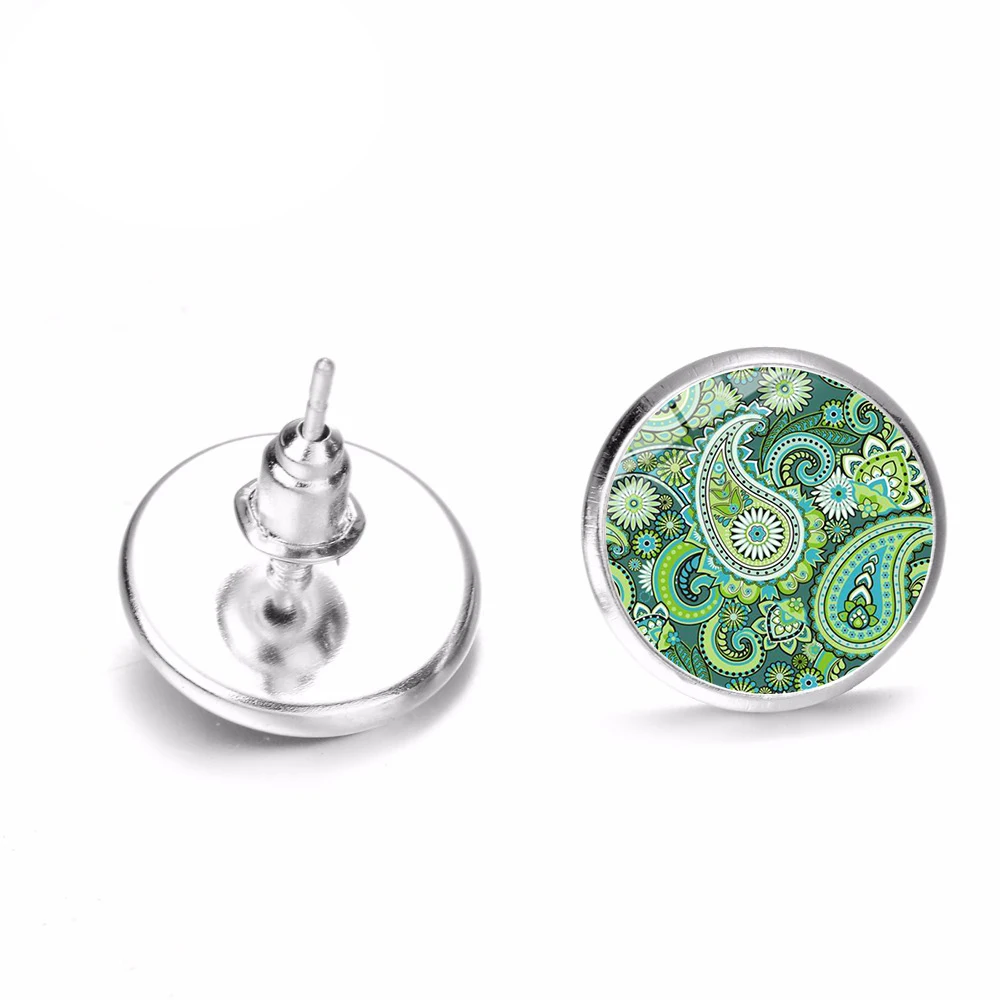 SONGDA Unique Paisley Flowers Earrings Bronze Silver Color Temperamental Printed Glass Art Photo Stud Women Accessories | Украшения и