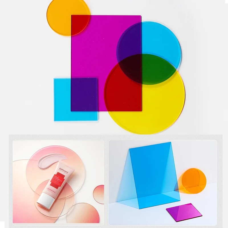 

Light and shadow Creative Translucent Color Acrylic Plate Photography Geometric Shape Background Props for Cosmetics Jewelry