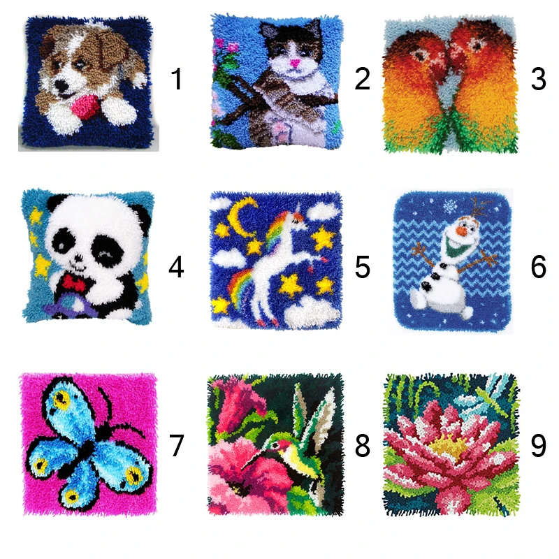 

Animal Latch Hook Pillow Sets Forest Style Cushion Embroidered Crafts Latch Hook Rug Kits DIY For Punk Stripes Needlework