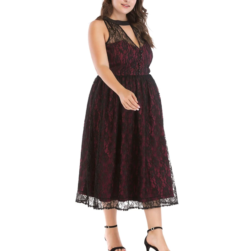 Женское винтажное кружевное платье без рукавов на пуговицах|Женские платья| |