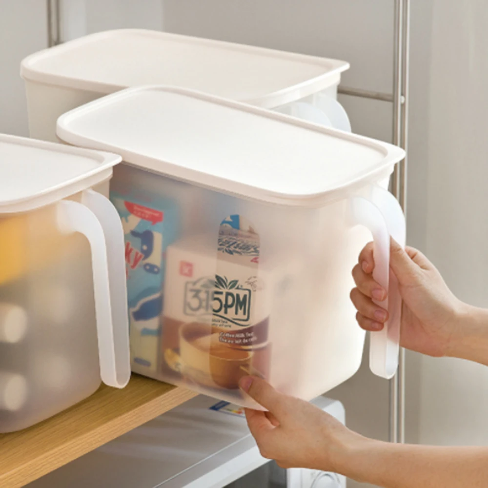 

Kitchen Cabinet Refrigerator Sealed With Lid And Handle Sundries Miscellaneous Food Snacks Storage Transparent Sorting Box New
