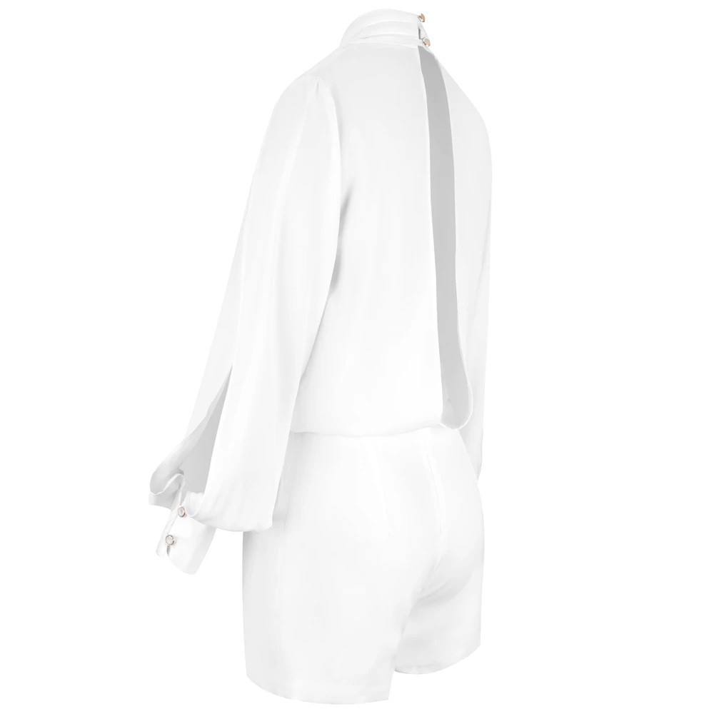 Ocstrade белый V шеи с длинным рукавом мини вырез Bodycon Комбинезоны HI1056-White